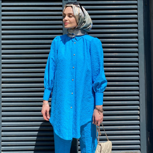 Kabartma Desenli Takım - Mavi