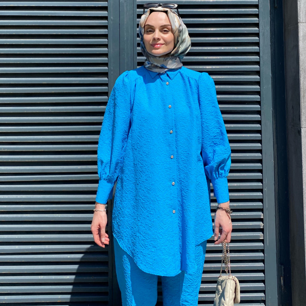 Kabartma Desenli Takım - Mavi