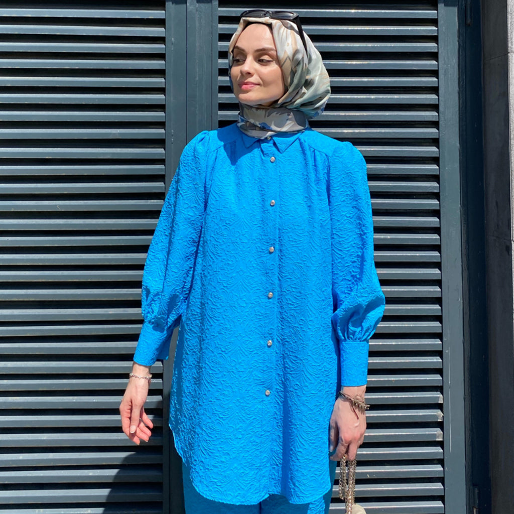 Kabartma Desenli Takım - Mavi