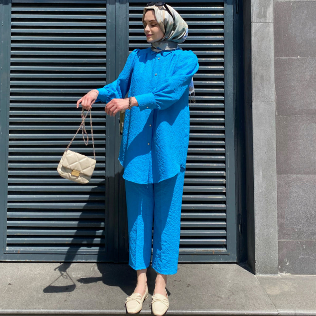 Kabartma Desenli Takım - Mavi