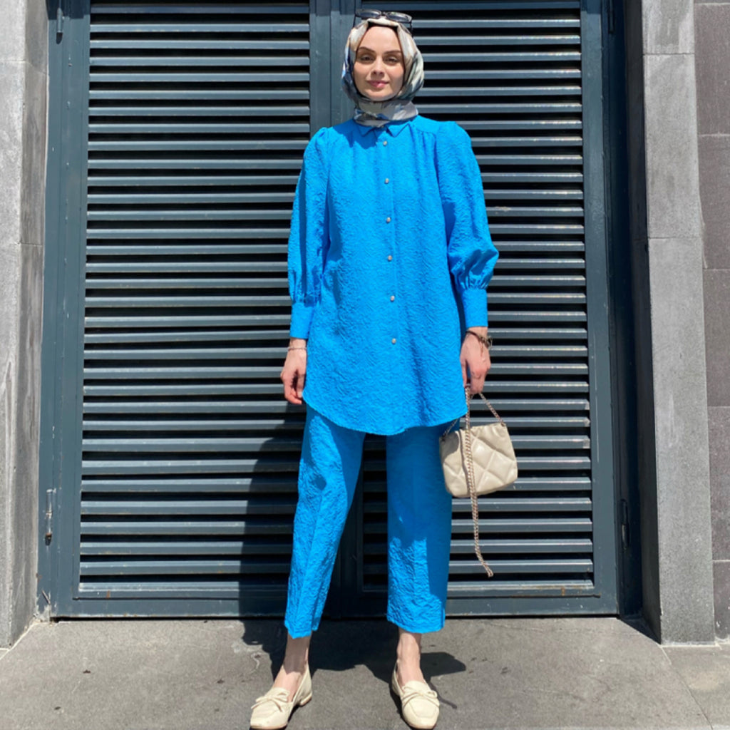 Kabartma Desenli Takım - Mavi