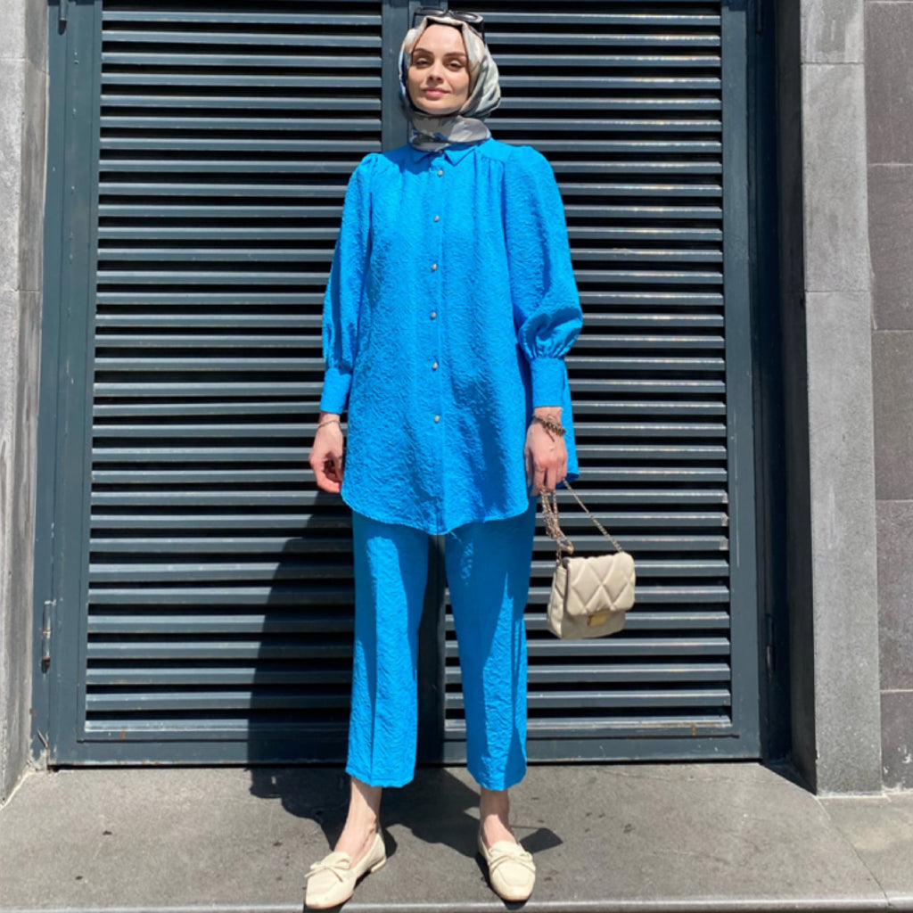 Kabartma Desenli Takım - Mavi