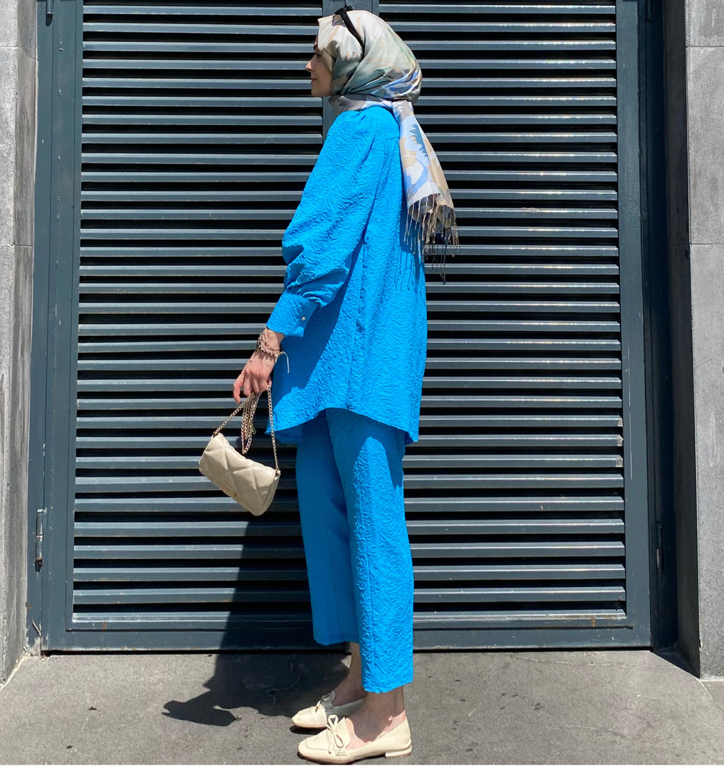 Kabartma Desenli Takım - Mavi