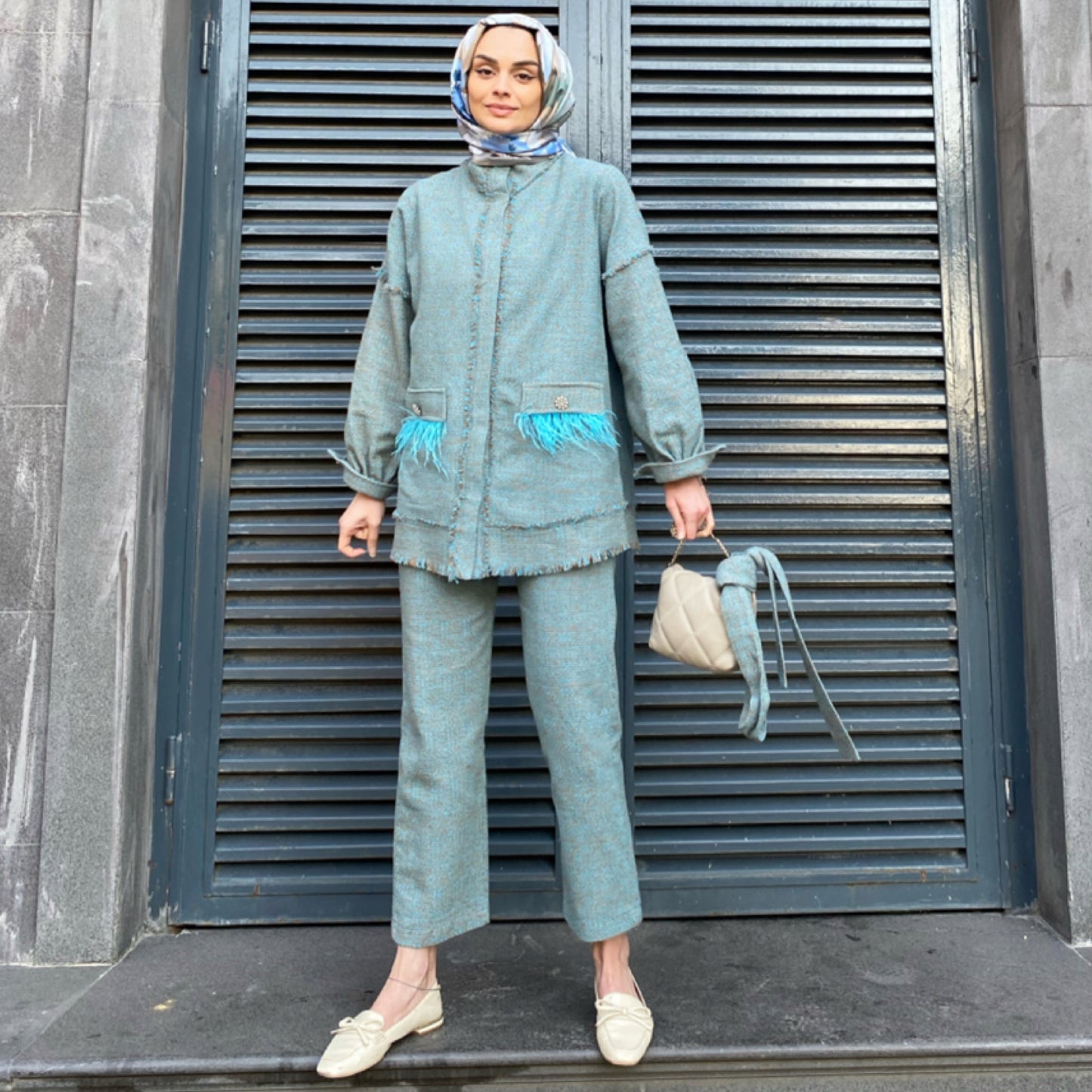 Püskül Detaylı Tüvit Takım - Mint