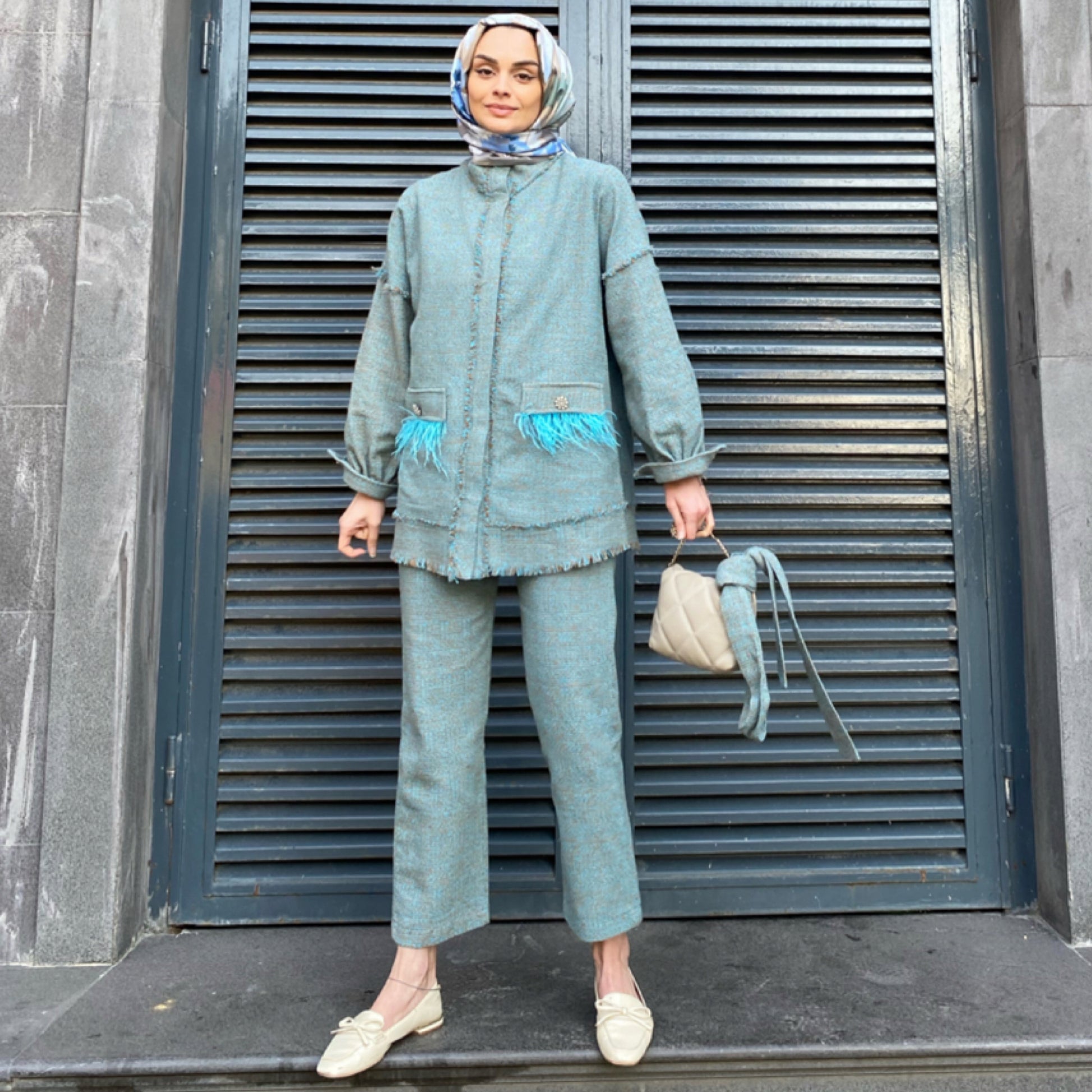 Püskül Detaylı Tüvit Takım - Mint