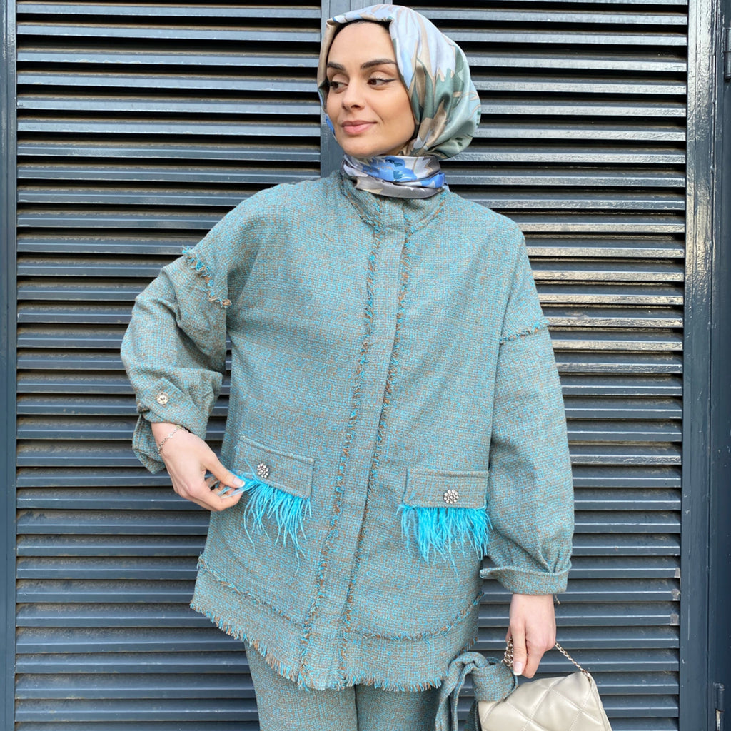 Püskül Detaylı Tüvit Takım - Mint