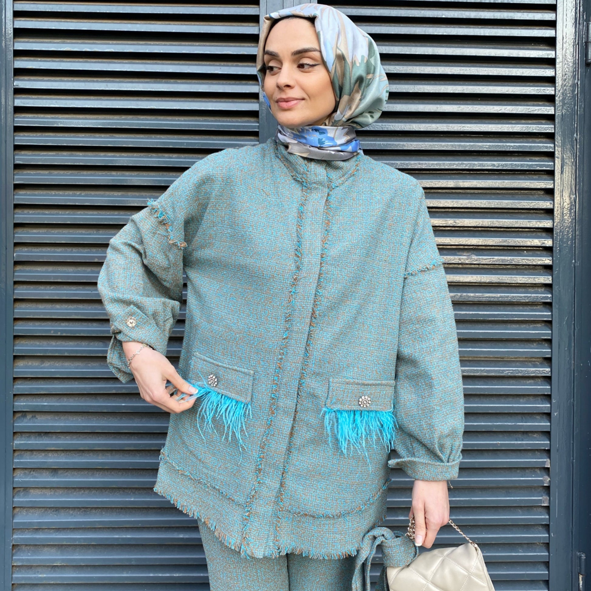 Püskül Detaylı Tüvit Takım - Mint