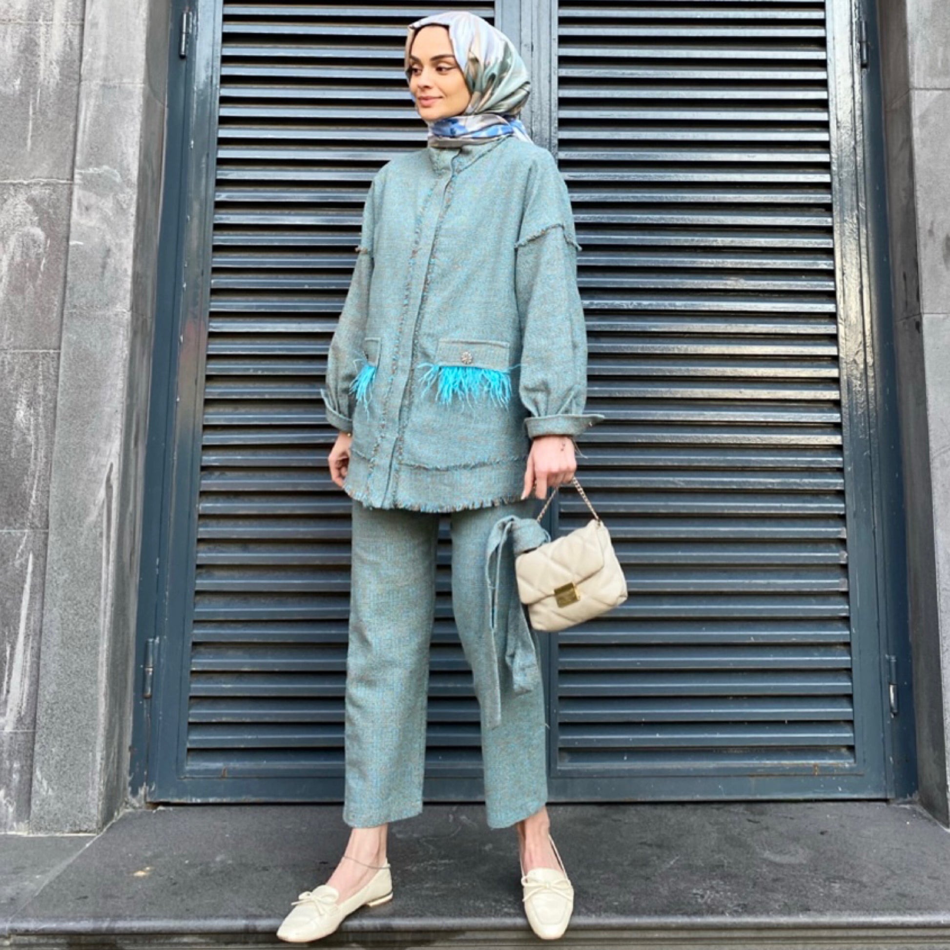 Püskül Detaylı Tüvit Takım - Mint