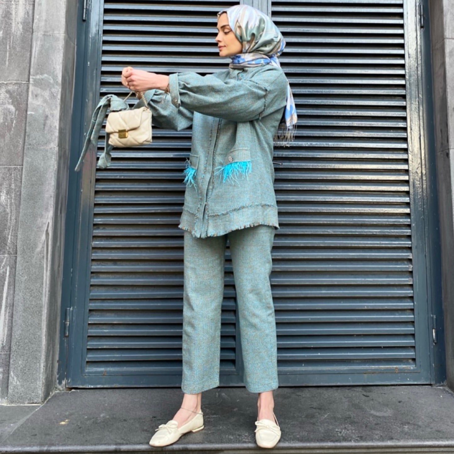 Püskül Detaylı Tüvit Takım - Mint