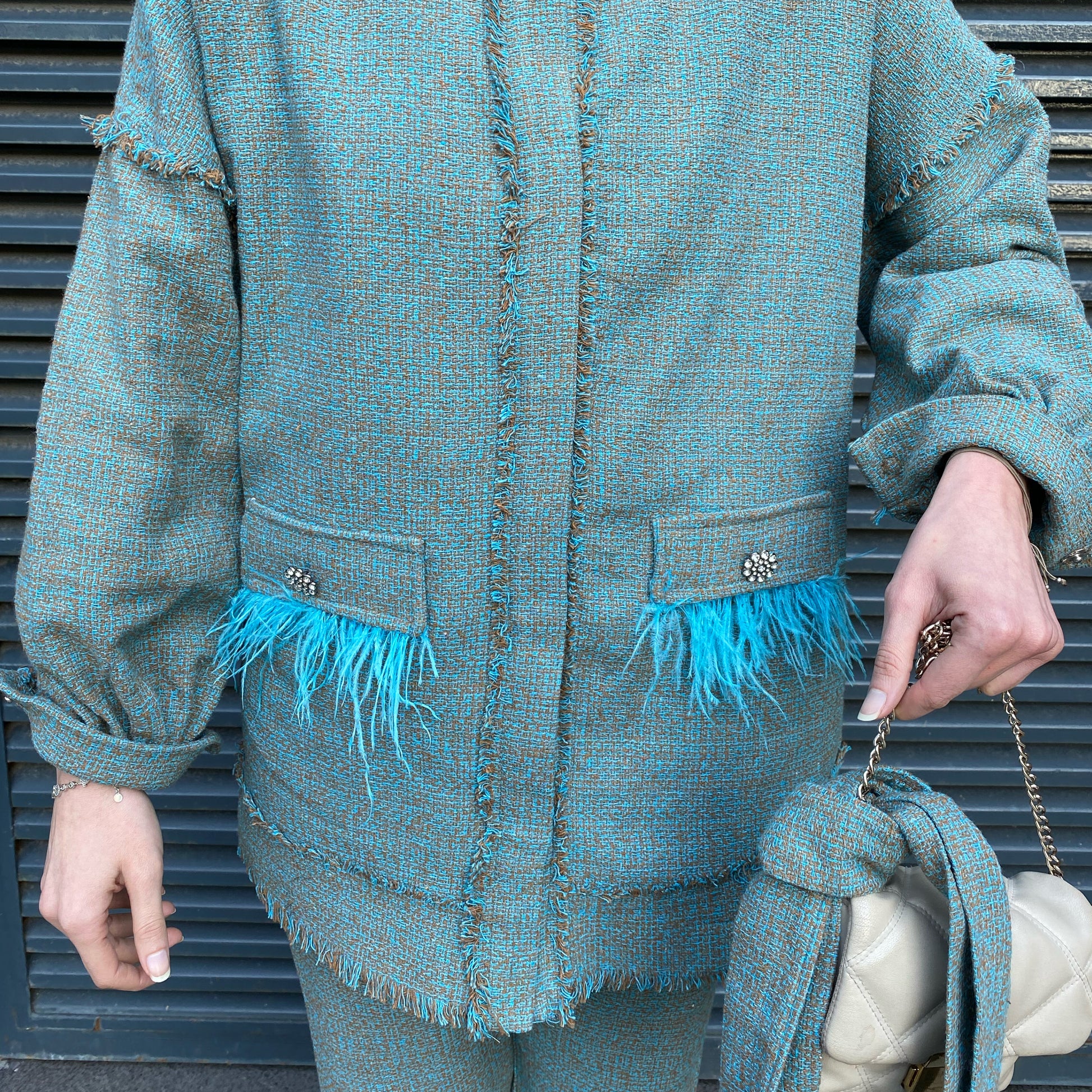 Püskül Detaylı Tüvit Takım - Mint