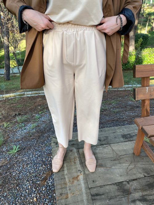 Bej Rengi Deri Pantolon