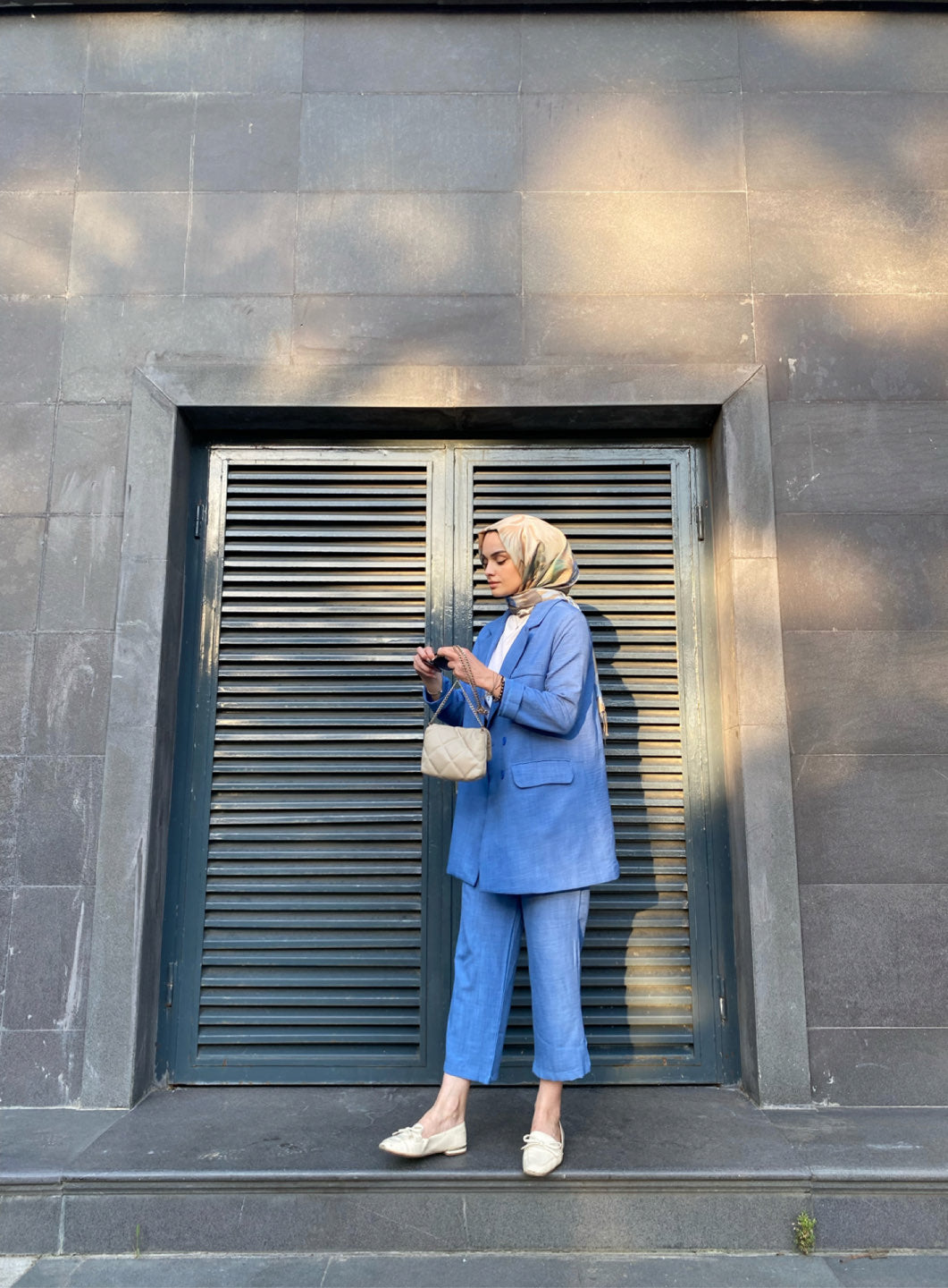 Gök Mavisi Keten Blazer Ceket