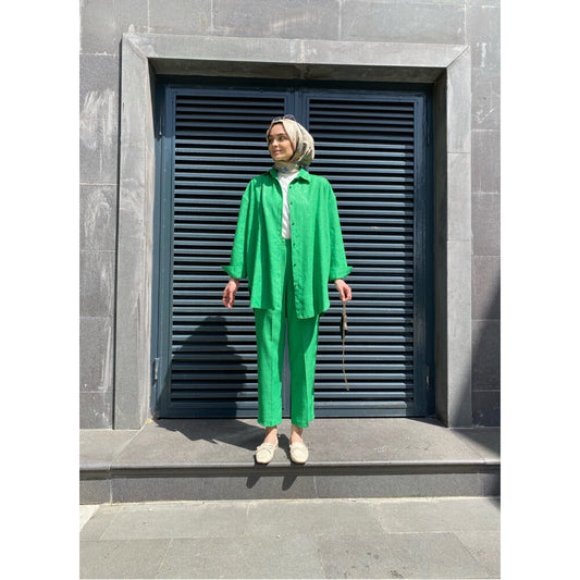 Kabartma Desenli Yeşil Gömlek