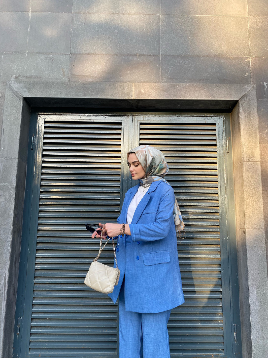 Gök Mavisi Keten Blazer Ceket