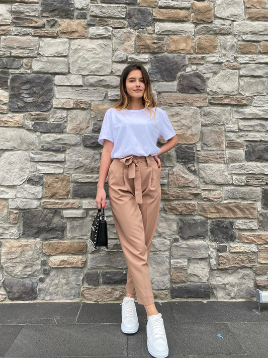 Kemerli Camel Pantolon