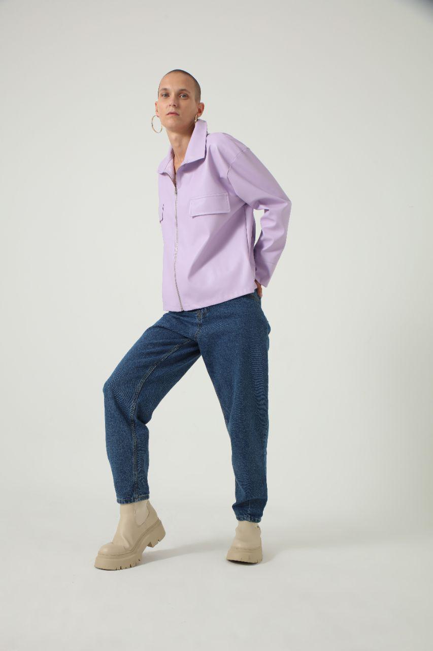 Kısa Deri Ceket - Lila