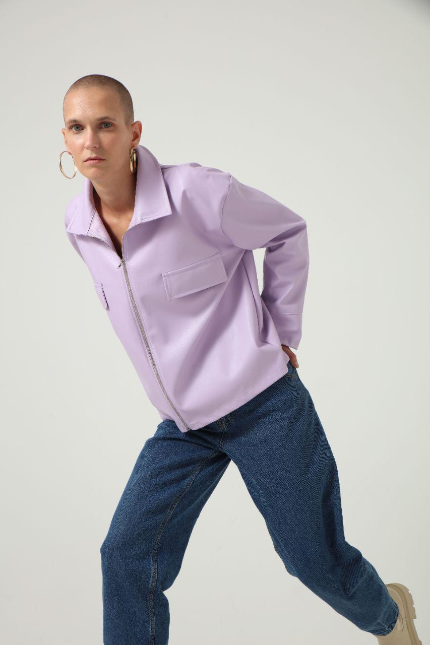 Kısa Deri Ceket - Lila