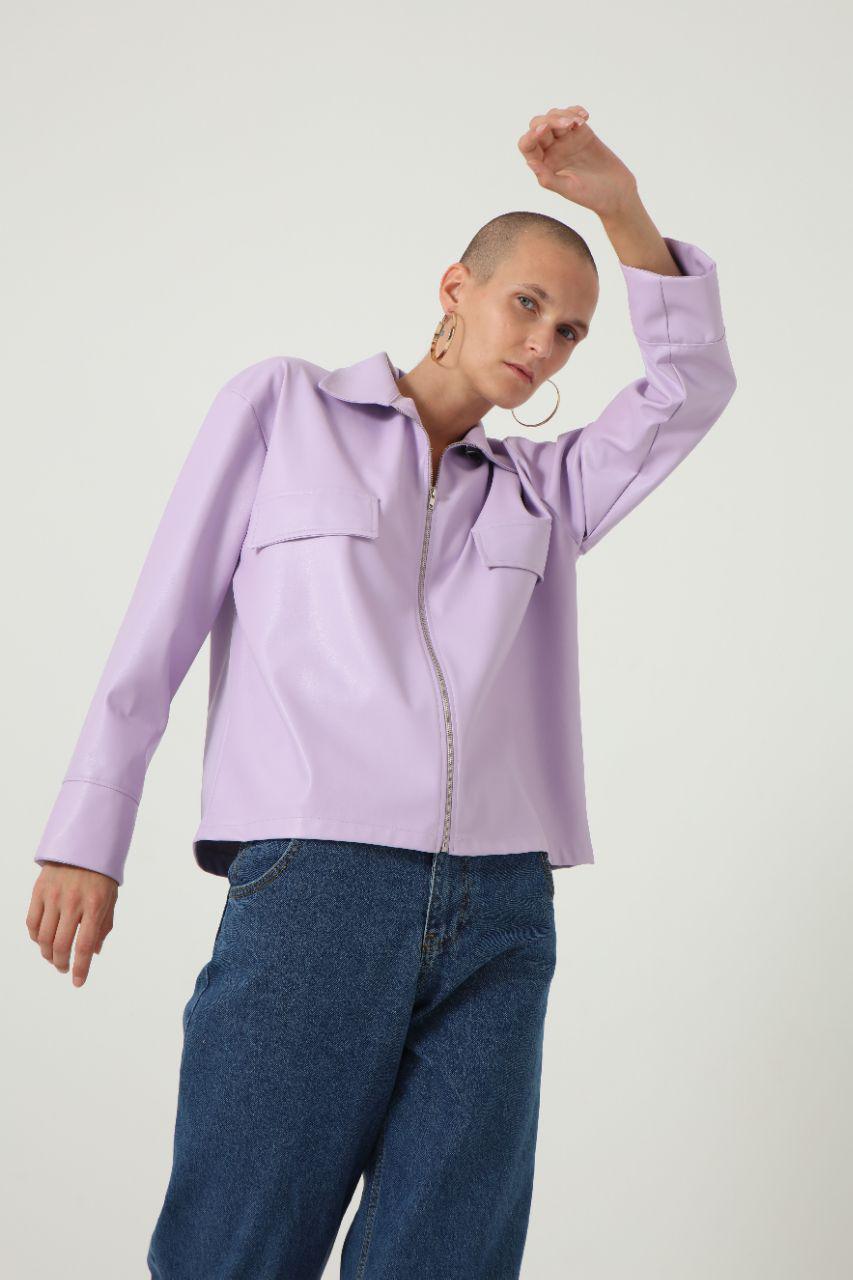 Kısa Deri Ceket - Lila